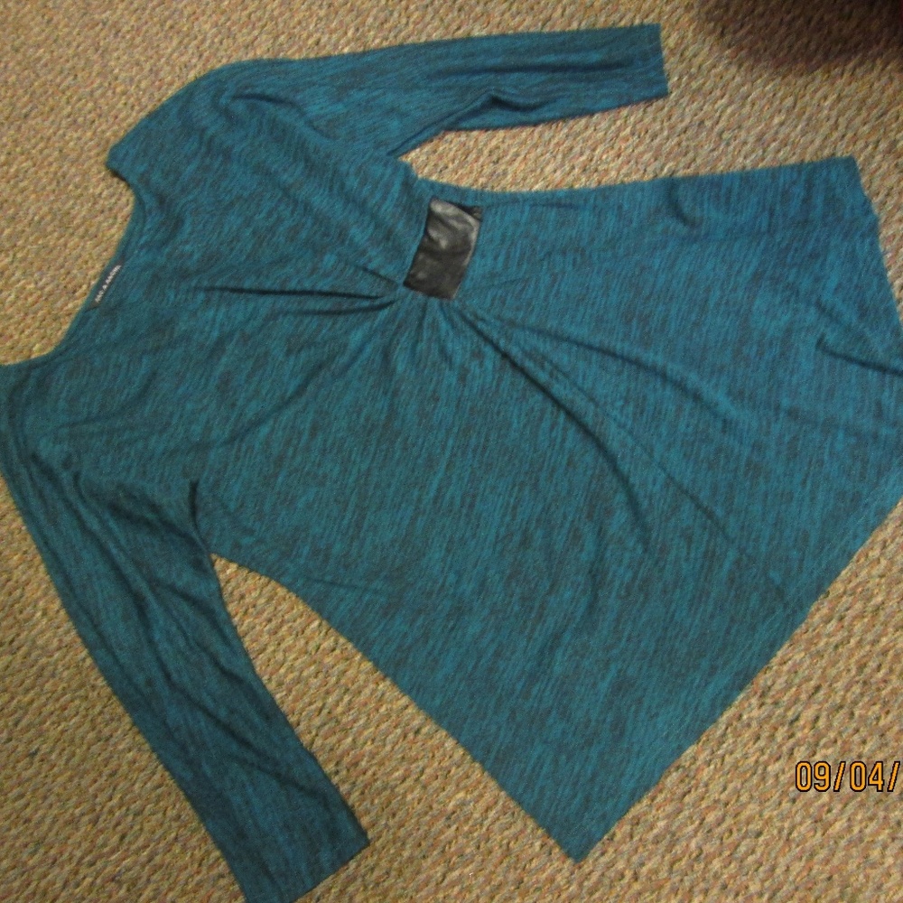 Dark Turquoise Tunic with black faux leather  SZ S